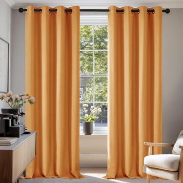 Imagem de Deconovo Cortinas blackout laranja para sala de estar, 132 x 182 cm, cortinas à prova de som, cortinas térmicas para janela (chama laranja, 132 x 182 cm, conjunto de 2)