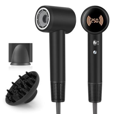 Imagem de Secador de cabelo, secador de cabelo para viagem com difusor, secador iônico de alta velocidade de 110.000 RPM, exibição de temperatura, secador leve e de baixo ruído, secagem rápida, sem danos pelo