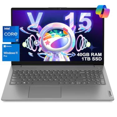 Imagem de Laptop Lenovo V15 para negócios, casa, estudante (FHD antirreflexo de 15,6 polegadas, Intel i7-1255U, 40 GB de RAM, SSD de 1 TB), teclado numérico, webcam com obturador, Tipo-C, RJ-45, Wi-Fi, Win 11