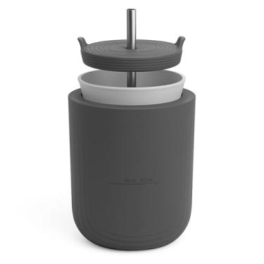 Imagem de Máquina de gelo 2 em 1 e copo para beber com tampa e canudo – 120 grades de gelo – Silicone livre de BPA – Copo de molde de gelo portátil para bebidas frias, viagens e cuidados com a pele
