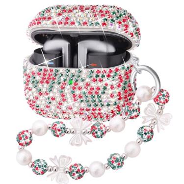 Imagem de Ucharmbead Compatível com Samsung Galaxy Buds 3 Capa e Galaxy Buds 3 Pro, capa brilhante com glitter de cristal, com pingente de chaveiro de cordão brilhante para mulheres (Natal)