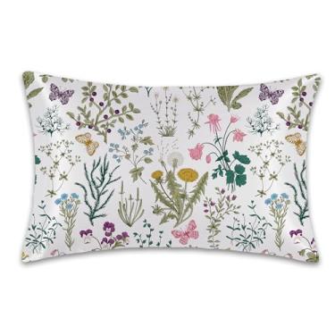Imagem de Fronha de cetim com folhas e flores silvestres tamanho Queen, fronhas macias para cabelo e pele semelhantes à seda, fronhas com zíper oculto acessórios de cama, 50 x 76 cm, 1 pacote