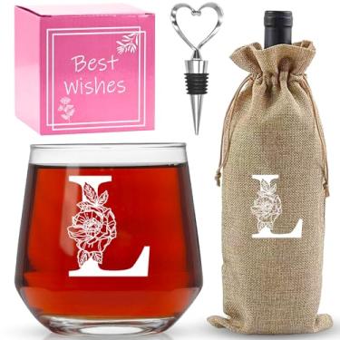 Imagem de AiHeart Presentes personalizados para mulheres, taças de vinho com monograma A-Z, presentes para mulheres, taça de vinho para caixa de presente, presentes de aniversário para mãe, irmã, avó-G