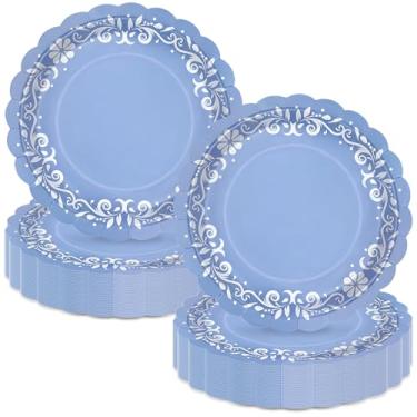 Imagem de Pratos de papel Platos De Barro Mexicanos 22,5 cm Azul Cielito Lindo Decoração de Festa Pratos de Papel Recortado Descartáveis Cinco De Mayo para Fiesta Mexicana Talavera Artigos de Chá de Bebê