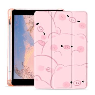 Imagem de JOYLAND Linda capa Piggy para iPad Pro 2022/2021/2020/2018 de 12,9 polegadas com suporte para lápis, capa traseira dobrável de TPU rosa com suporte inteligente, proteção total à prova de choque