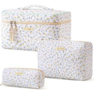 Imagem de Bolsa de maquiagem HBSelect acolchoada de algodão para viagem, 3 peças