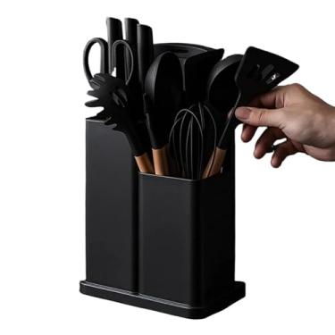 Imagem de Conjunto de Utensílios de Silicone com Cabo de Madeira e Kit de Facas com Tábua 19peças(Preto)