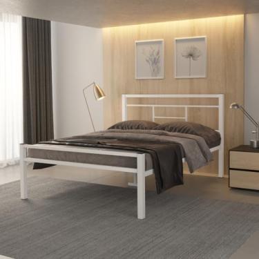 Imagem de Cama Casal Roma em Aço Reforçado com Estrado Metálico Design Moderno e Durável Compatível com Colchão 138x188 cm para Ambientes Compactos (Branco)
