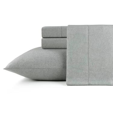 Imagem de Pointehaven Conjunto de lençóis de flanela de cor sólida de algodão escovado 180 g/m² (cinza mesclado, solteiro GG)