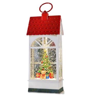 Imagem de Decoração de Natal Luminária Natalina Luxo Decorativa Globo de Neve em Forma de Casa com Árvore de Natal, Urso e Presentes, Luz Quente, 27cm