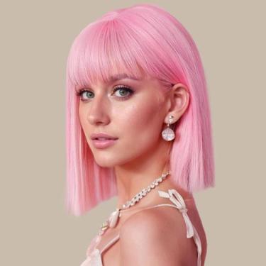 Imagem de Peruca SUKRI Pink Bob com franja curta reta 30 cm sintética