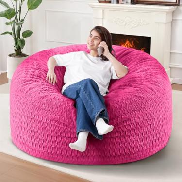 Imagem de Cadeira de pufe de 1,5 m, cadeiras gigantes para adultos, sacos de feijão grandes com enchimento de espuma de memória, cadeiras grandes com capa de pelúcia Chevron - rosa