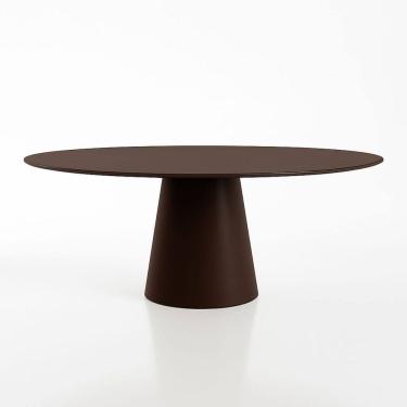 Imagem de Mesa de Jantar Cone Oval 198x122 cm Laca Marrom Cacau com Vidro