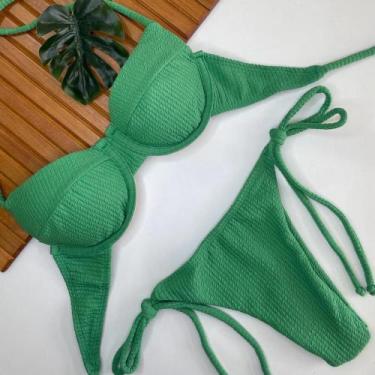 Imagem de Conjunto de Biquini Meia Taça Com Bojo Removivel e Calcinha de Amarrar