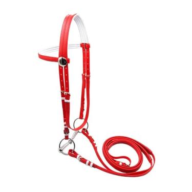 Imagem de Fenteer Rédea de cavalo com cabresto, alça de cabeçada para treinamento de adestramento em fazenda de clube, L Red