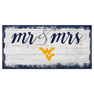 Imagem de Placa unissex NCAA West Virginia Mountaineers University of West Virginia Script Mr & Mrs, cor do time, 15 x 30 cm
