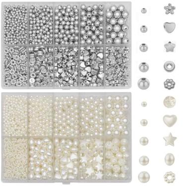 Imagem de Conjunto de 2760 contas espaçadoras redondas de pérolas e prata 3/4/5/6/8 mm 5 tamanhos e 5 estilos pérolas e prata espaçadoras para pulseiras, fabricação de joias, colar, brinco, suprimento