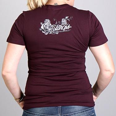 Imagem de Hot Leathers Sturgis 2016 Camiseta feminina de caveira com bandana de rali de motocicleta (vinho, GG)