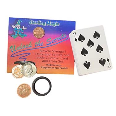 Imagem de Ted's Sterling Magic Factory Cut Bicycle Svengali Deck and Genuine US Scotch and Soda Centavo Coin Card Trick Set (Blue)