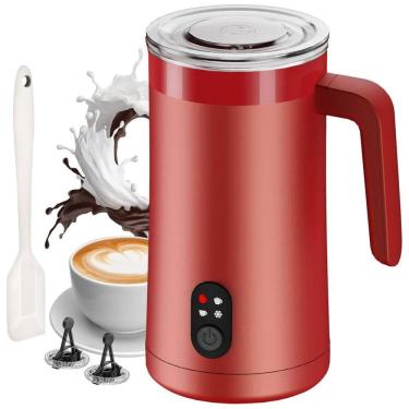 Imagem de Espumador de Leite Elétrico Ovetedot, 4 em 1, 400ml Vermelha: Crie Espuma Quente e Fria, Aqueça e Esquente Leite Automaticamente!