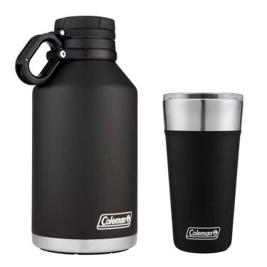 Imagem de Kit Growler E Copo Térmico Com Tampa 600ml Preto Coleman