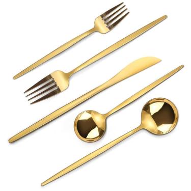Imagem de Conjunto de Talheres Gold Mirror, 40 Peças - Serviço para 8 Pessoas - Aço Inoxidável - Brilho Espelhado - Utensílios de Cozinha
