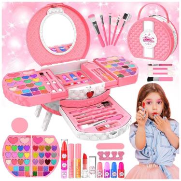 Imagem de Kit de Maquiagem Infantil com 66 Peças para Crianças de 3 a 10 Anos, MINIFUN, Rosa e Branco