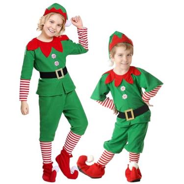 Imagem de EOZY Fantasia de elfo de Natal para meninas, vestido de veludo natalino, roupa festiva para meninas (menino-verde, GG)