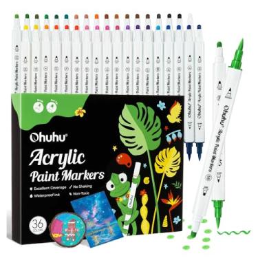 Imagem de Marcadores Acrílicos 36 Cores Vibrantes, Ponta Dupla (Pincel e Ponto). Kit Profissional para Artesanato, Pintura em Tela, Pedra, Madeira, Vidro e Mais. Tinta Acrílica Permanente de Secagem Rápida