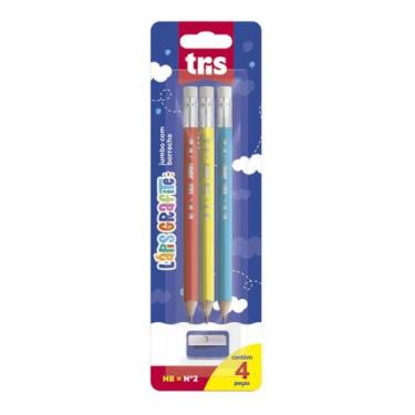 Imagem de kit 3 Lápis Preto Jumbo Com Borracha + Apontador Tris