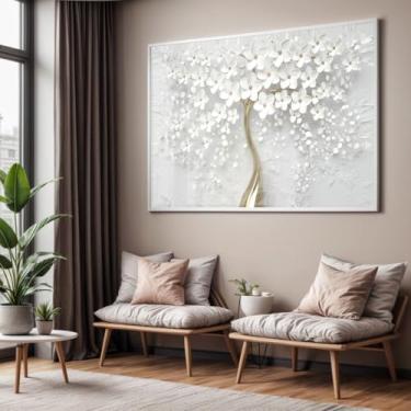 Imagem de Quadro com Moldura e Acrilico Cristal Vidro Sala Quarto Arvore Branca Decorativo Horizontal Grande Hall