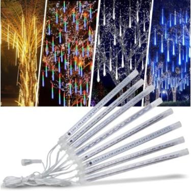 Imagem de Cascata de LED Natal Snow Fall 8 Tubos 50cm – Luz Tipo Chuva de Neve, Fio Cristal Transparente – Decoração Árvores, Casas, Festas e Eventos (Verde)