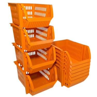 Imagem de Kit 10 Cesto Expositor e Organizador Plástico Empilhável Mini (Laranja)