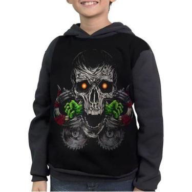 Imagem de Moletom Infantil Caveira Psicodélica Skull Art - smoke, Preto, 6