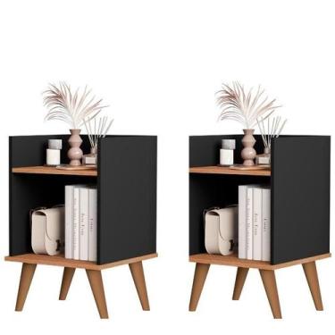 Imagem de Kit 2 Mesas de Cabeceira Bella criado quarto Retrô Com Nicho Prateleir