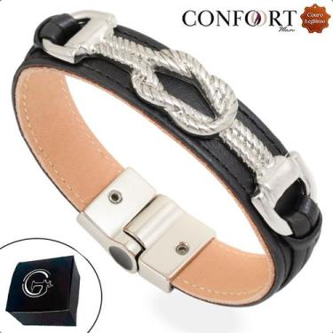 Imagem de Pulseira de Couro Masculina Magnética Laço Preto - GRANADO ACESSÓRIOS,