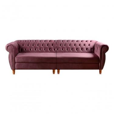 Imagem de Sofá Nobreza 4 Lugares Clássico Chesterfield Bipartido Retrô Veludo Roxo 380 - Bella Decor