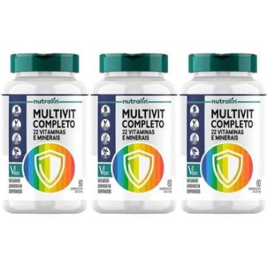 Imagem de Kit 3X Multivit Completo 22 Vitaminas e Minerais Vegano - 60 Comprimidos - Nutralin-Masculino