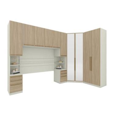 Imagem de Quarto Modulado Solteiro 5 Peças Areia/Jequitibá - Henn