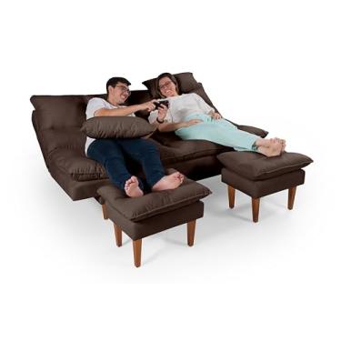 Imagem de Sofá-Cama Andorra 3 em 1 Multifuncional com 2 Banquetas em Suede Aveludado Premium Marrom