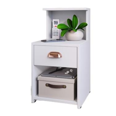 Imagem de Criadomudo para Quarto, Kit 2un Ou 1un Mesa de Cabeceira com Gaveta Puxador Concha E Prateleira(1UN CLÉO BRANCO)