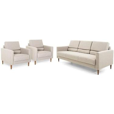 Imagem de Conjunto de Sofá 3 Lugares e 2 Poltronas Herval Spirit, Desmontáveis, Linho