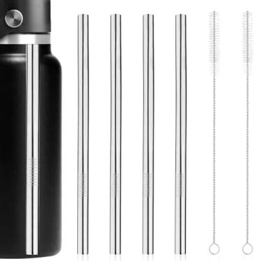 Imagem de 4 peças de substituição de canudo de metal para Hydro Flask, canudos de aço inoxidável com 2 peças de escovas de limpeza, acessórios de peças de garrafa de água compatíveis com garrafa de boca larga