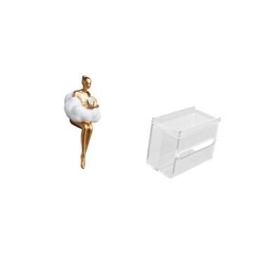 Imagem de Fenteer Escultura de Estatueta de em Forma de Nuvem em Resina Estética para Escritório com Caixa de Armazenamento de Papel Higiênico de Acrílico Modern
