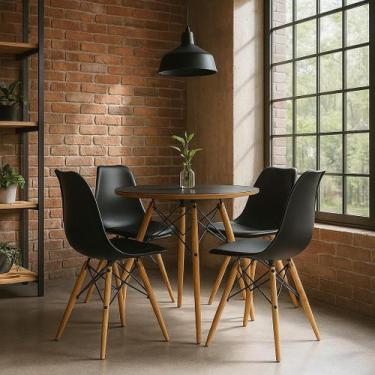 Imagem de Conjunto Sala de Jantar Mesa Redonda Chanfrada 110Cm Com 4 Cadeiras Sa