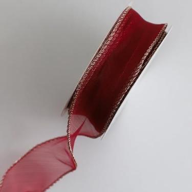 Imagem de Fita de gaze vermelha vinho para embrulho de presente 4 cm x 10 jardas 1 rolo de fita artesanal para aniversário, dia dos namorados, casamento e grinaldas