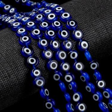 Imagem de 45 peças de contas de olho turco feitas à mão, redondo, azul escuro, contas de vidro de 8 mm para fazer joias faça você mesmo, colar, pulseira, chaveiros, artesanato, jardim, acessórios de decoração