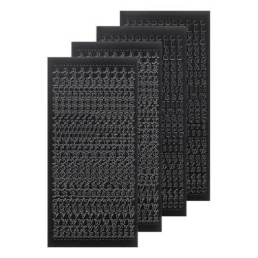Imagem de 4 folhas de adesivos de letras do alfabeto com glitter em vinil impermeável 3D pequeno superior inferior A a Z autoadesivo para decoração de álbum de recortes de fotos de unhas, preto