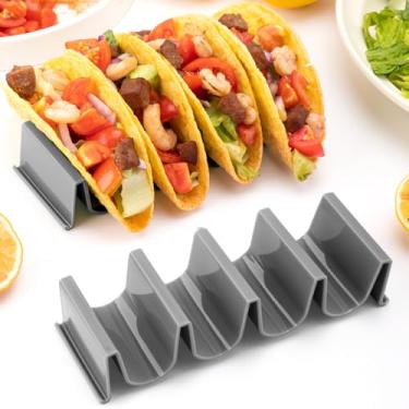Imagem de Suporte de taco cinza - pacote com 2, bandeja de taco em forma de onda para festa, comporta 4 tacos cada, pode ser lavada na lava-louças e empilhável
