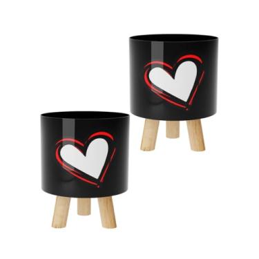 Imagem de Kit com 2 - Cachepot Retro pé Madeira Adesivado (Coração2)